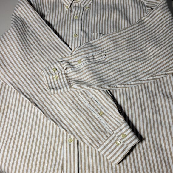 Jos. A Bank Men's L Traveler's Collection 100% Linen Button Down BR/WH Stripe - Picture 5 of 8